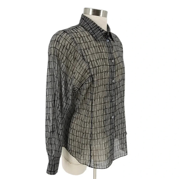 Theory Seam Cinch Shirt Sheer Gray Stripe Long Sleeve Button Collared Top - Picture 4 of 8